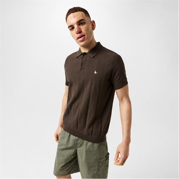 Jack Wills Knit Polo Top Coffee