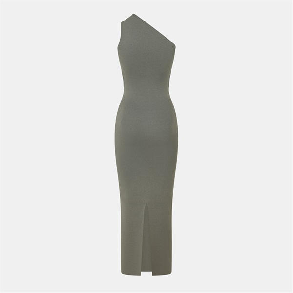 Jack Wills Knitted Asymmetric Cut Out Midi Dress Muted Khaki