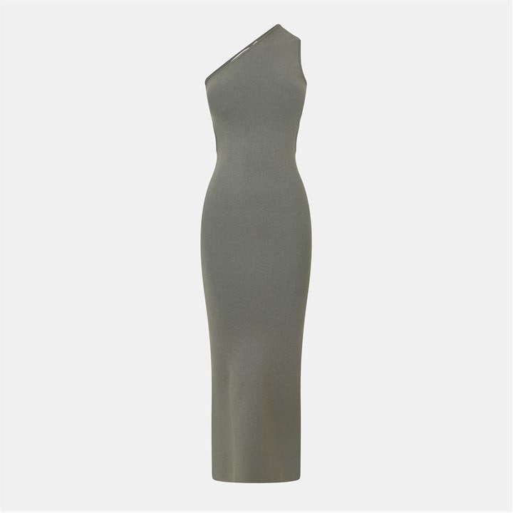 Jack Wills Knitted Asymmetric Cut Out Midi Dress Muted Khaki