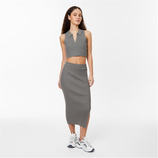 Jack Wills Knitted Midi Skirt Muted Khaki