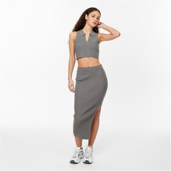 Jack Wills Knitted Polo Crop Top Muted Khaki