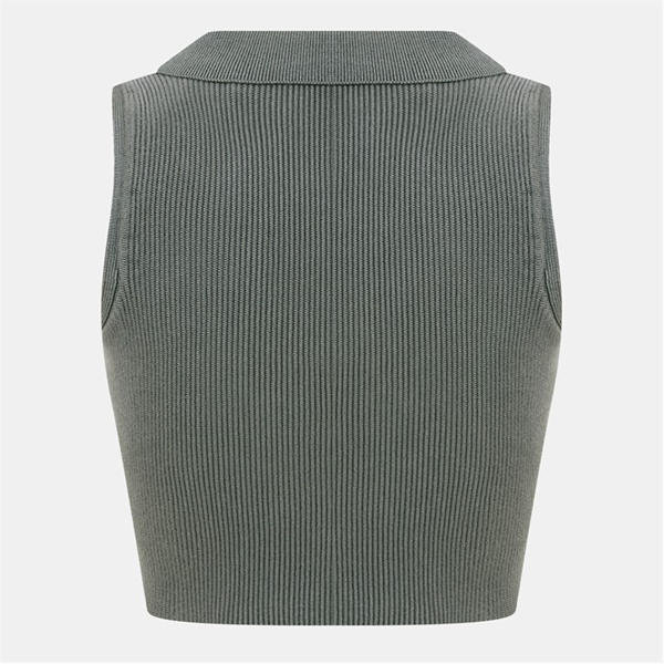 Jack Wills Knitted Polo Crop Top Muted Khaki