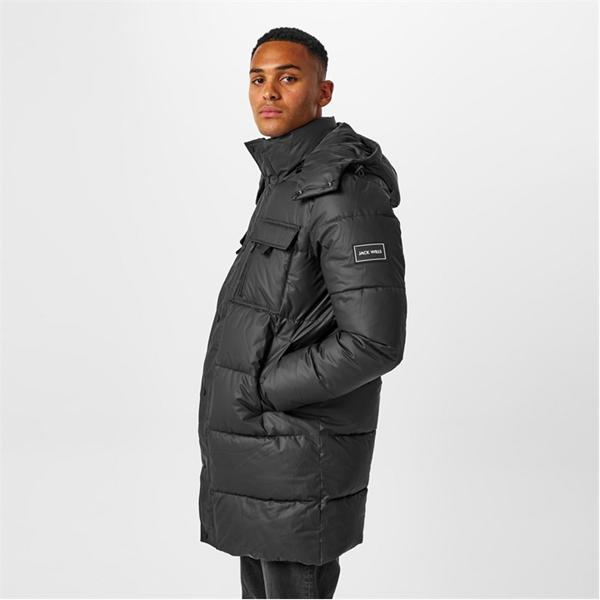 Jack Wills Long Puffer Jacket Black