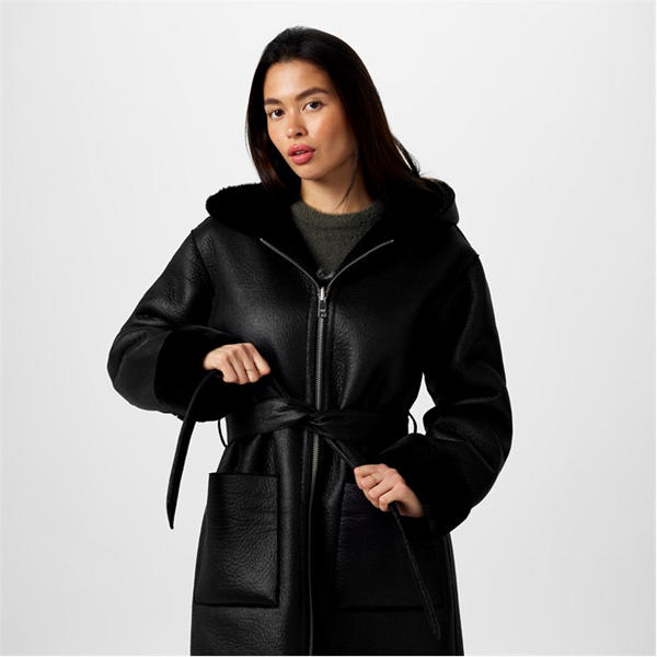 Jack Wills Long Shearling Jacket Black
