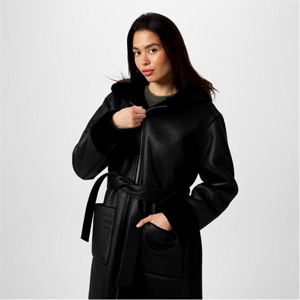 Jack Wills Long Shearling Jacket Black