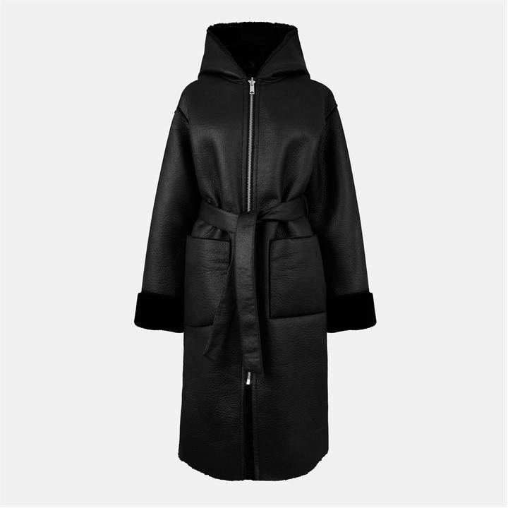 Jack Wills Long Shearling Jacket Black