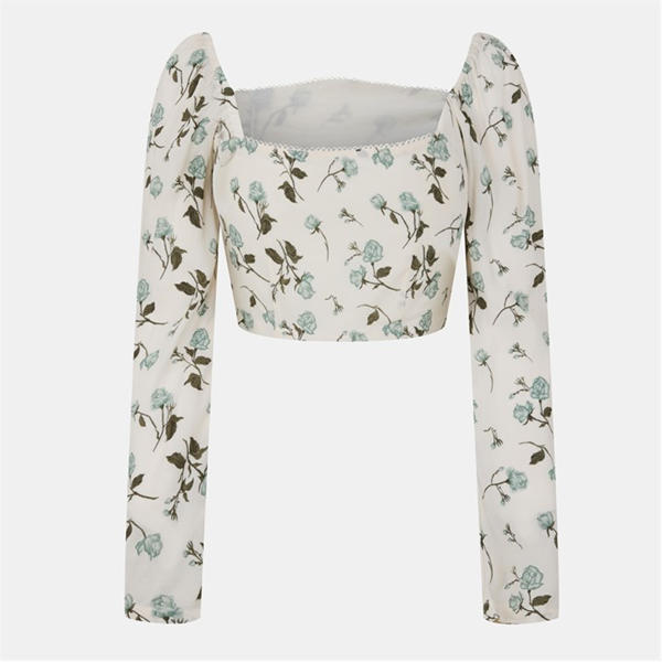 Jack Wills Long Sleeve Fitted Blouse Cream Floral
