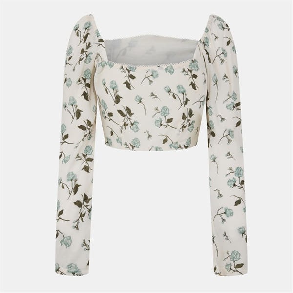 Jack Wills Long Sleeve Fitted Blouse Cream Floral