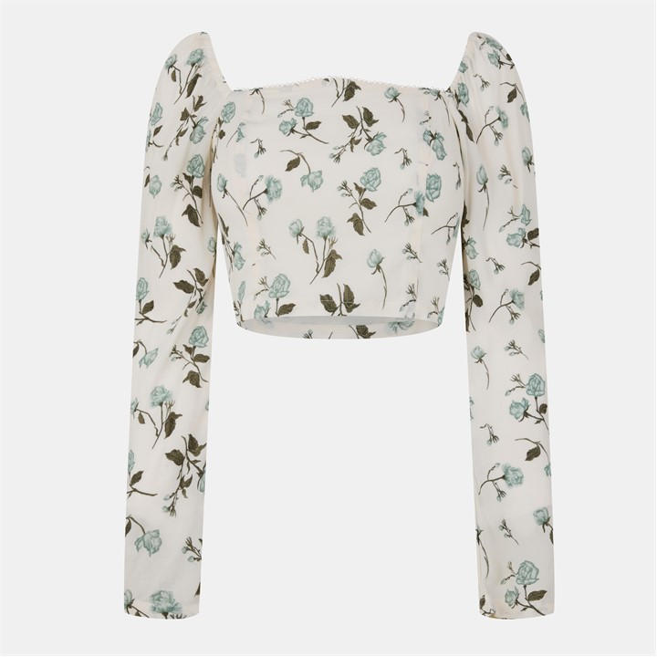 Jack Wills Long Sleeve Fitted Blouse Cream Floral