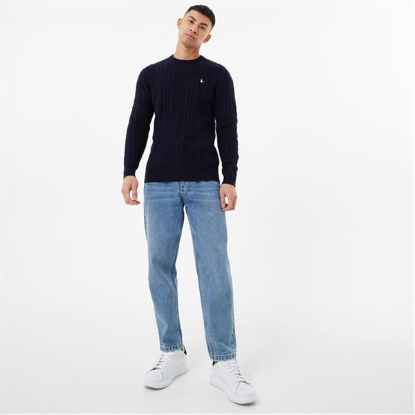 Jack Wills Marlow Merino Wool Blend Cable Knitted Jumper Men Navy