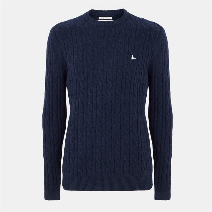 Jack Wills Marlow Merino Wool Blend Cable Knitted Jumper Men Navy