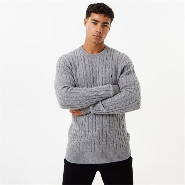 Jack Wills Marlow Merino Wool Blend Cable Knitted Jumper Men Grey