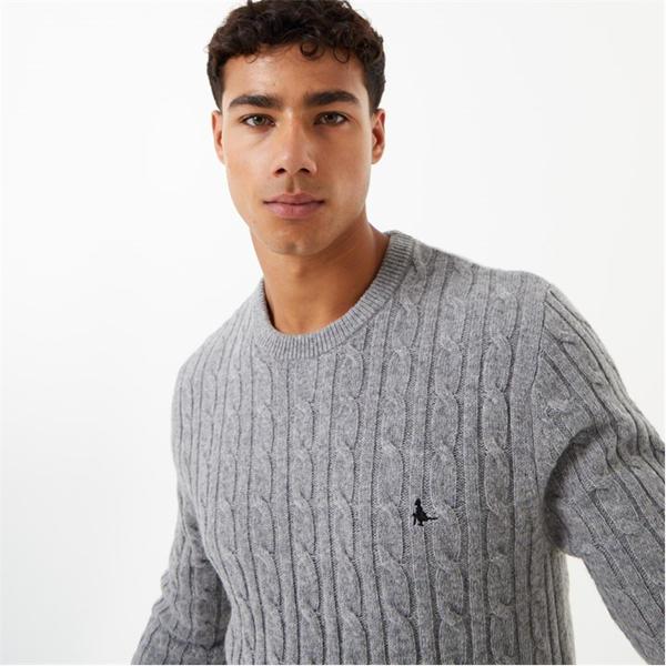 Jack Wills Marlow Merino Wool Blend Cable Knitted Jumper Men Grey