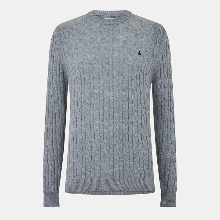 Jack Wills Marlow Merino Wool Blend Cable Knitted Jumper Men Grey