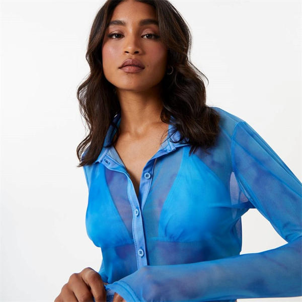 Jack Wills Mesh Button Up Top Blue Tie Dye