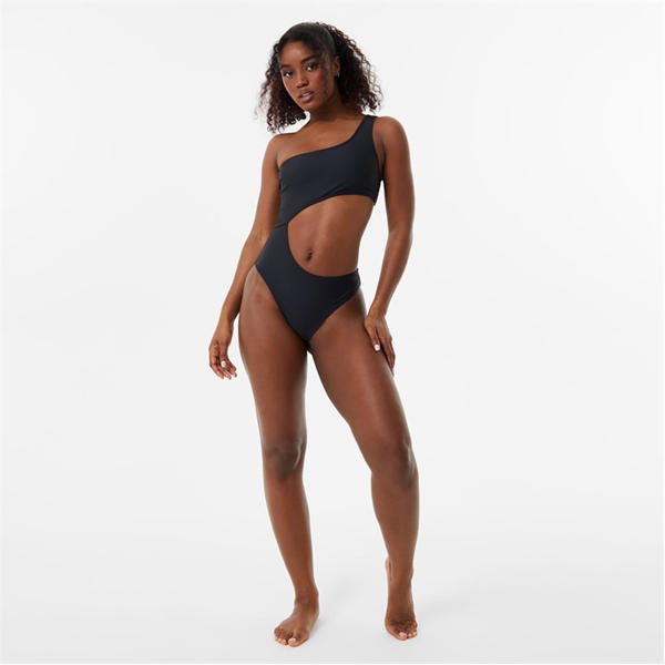 Jack Wills One Shoulder Cut Out Swimsuit Black