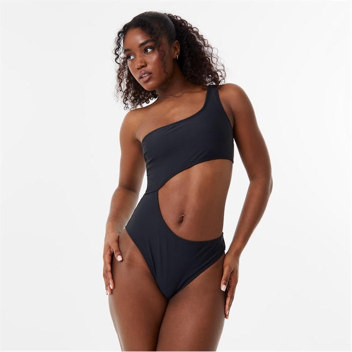 Jack Wills One Shoulder Cut Out Swimsuit Black