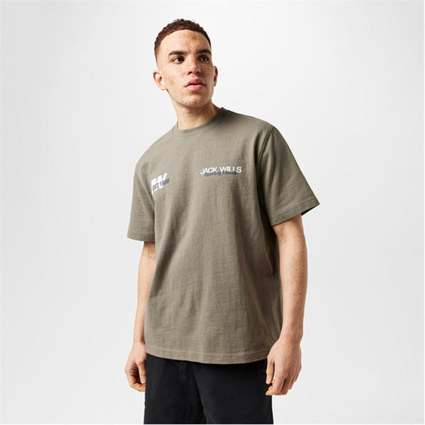 Jack Wills Overlap Text T Shirt Smokey Olive