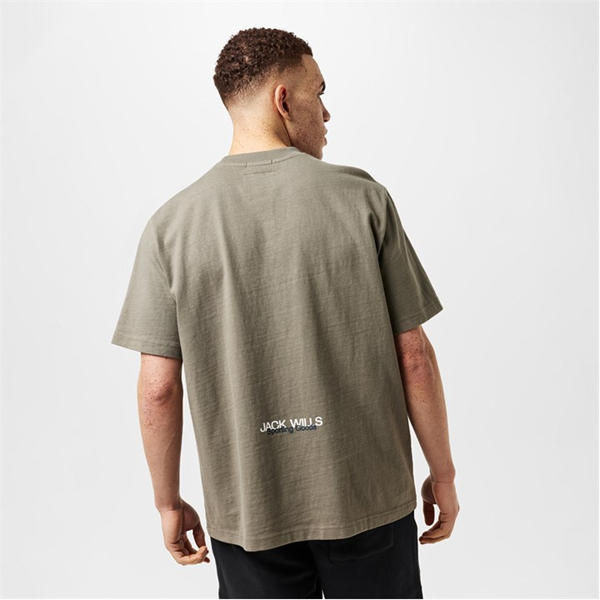 Jack Wills Overlap Text T Shirt Smokey Olive