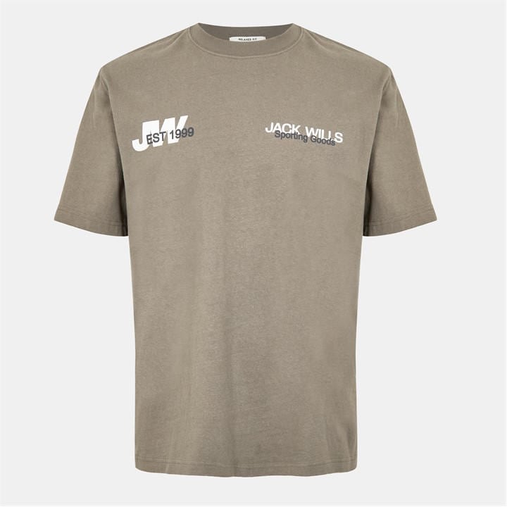 Jack Wills Overlap Text T Shirt Smokey Olive