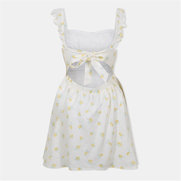 Jack Wills Patterned Tie Back Dress Lemon Print