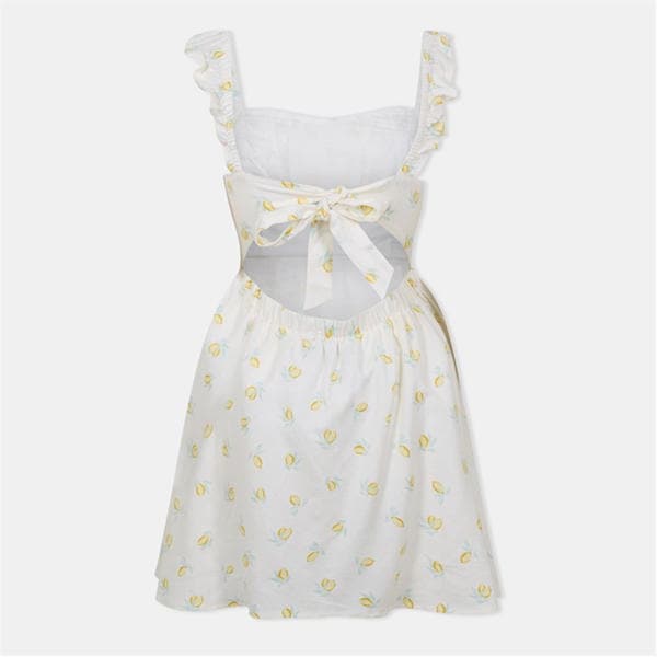 Jack Wills Patterned Tie Back Dress Lemon Print