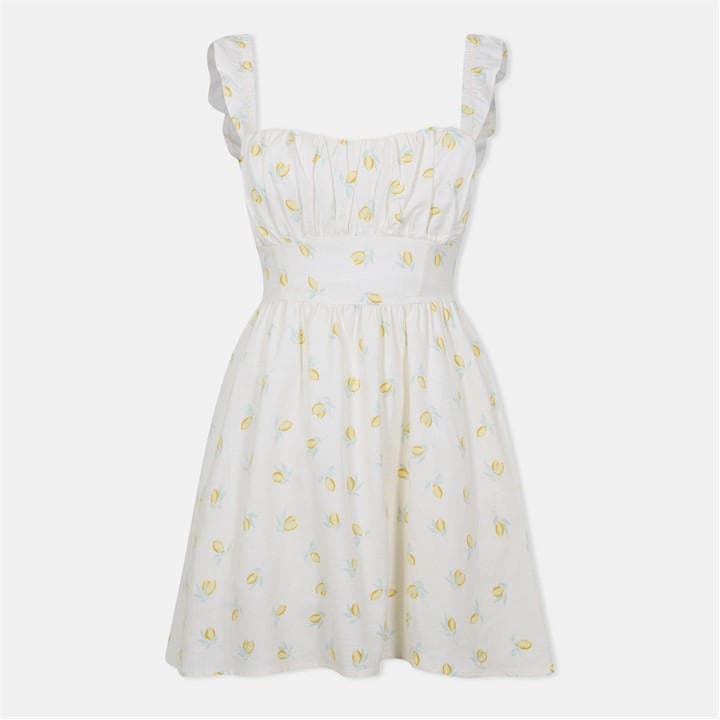 Jack Wills Patterned Tie Back Dress Lemon Print