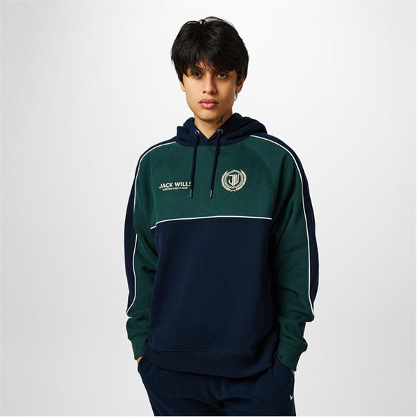Jack Wills Piped Crest Hoodie Navy/Green