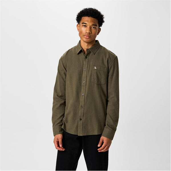Jack Wills Plain Flannel Shirt Mens Leaf/Trekking