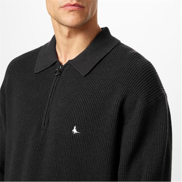 Jack Wills Quarter Zip Rib Jumper Washed Black