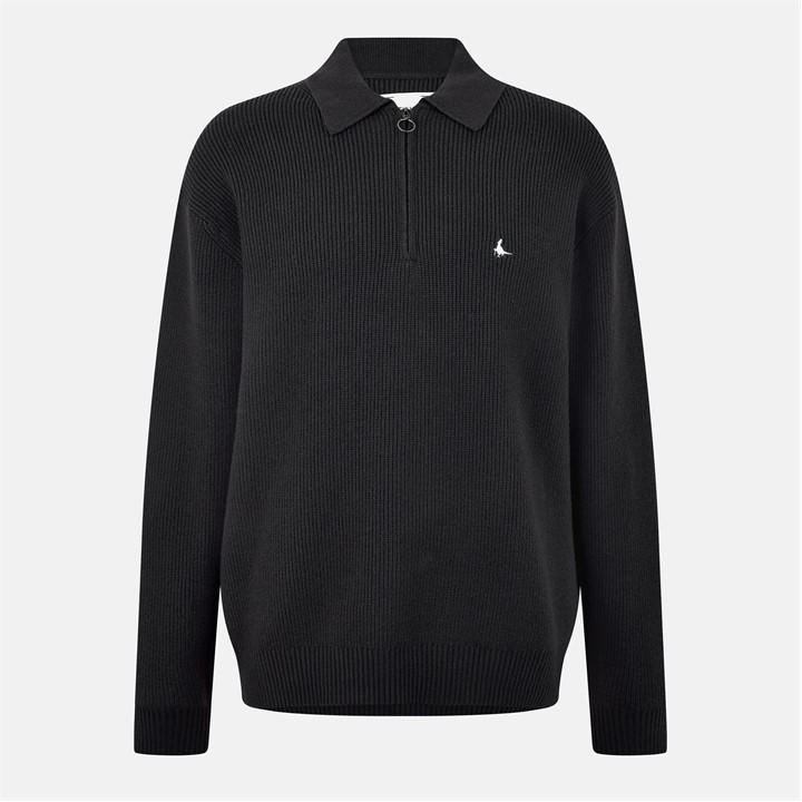 Jack Wills Quarter Zip Rib Jumper Washed Black