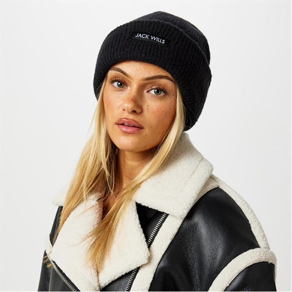 Jack Wills Rib Knit Beanie Adults Black