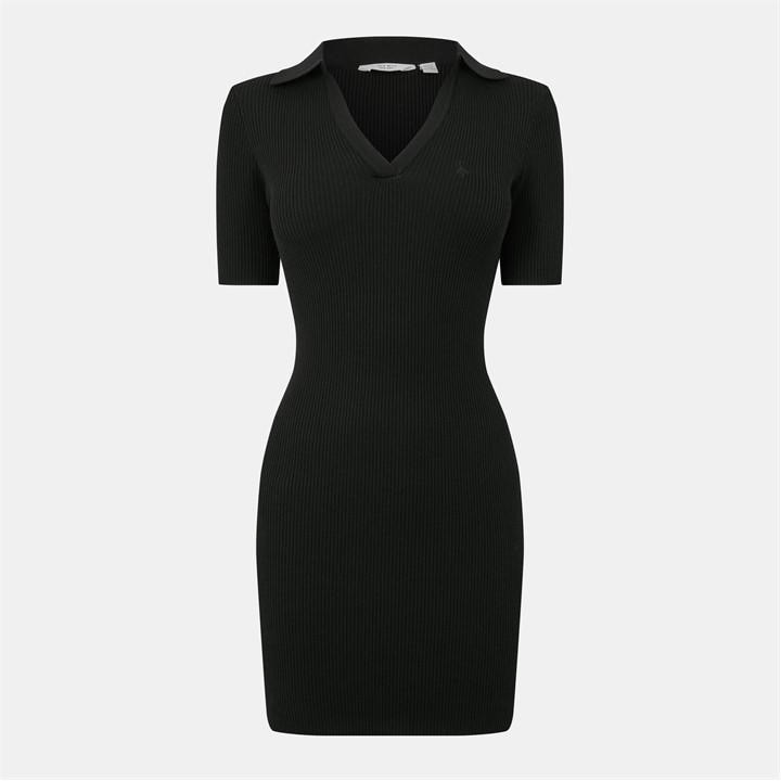 Jack Wills Rib Knit Polo Dress Black