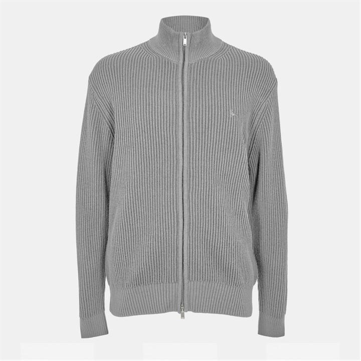 Jack Wills Rib Zip Funnel Cardigan Sweaters Men Grey Marl