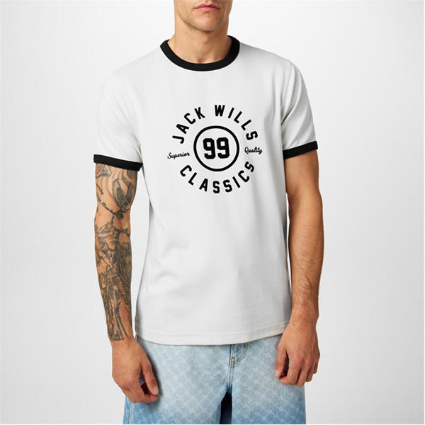 Jack Wills Ringer Graphic T Shirt White/Black