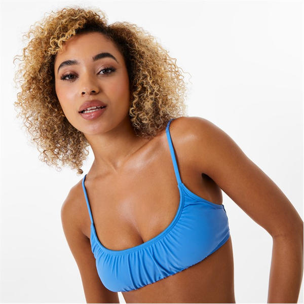 Jack Wills Ruched Crinkle Bikini Top Cobalt