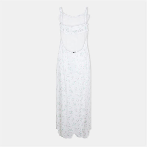 Jack Wills Ruched Midi Slit Dress White/Pink Dits