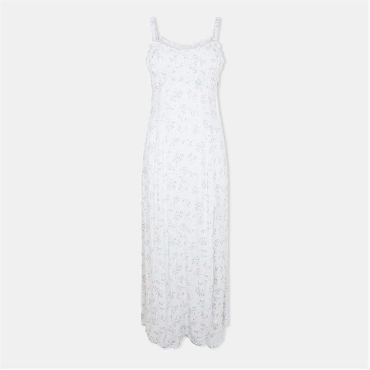 Jack Wills Ruched Midi slit Dress White/Pink Dits