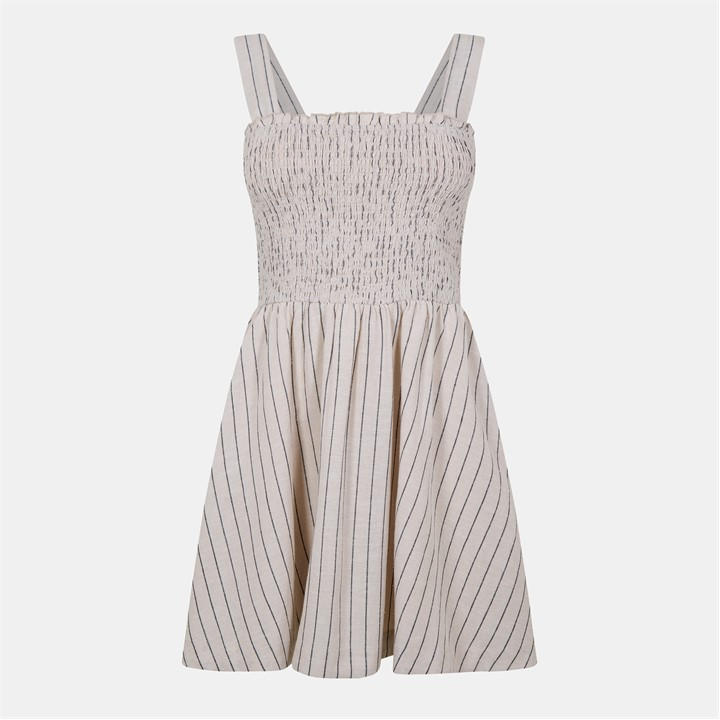 Jack Wills Shirred Skater Dress Natural Stripe