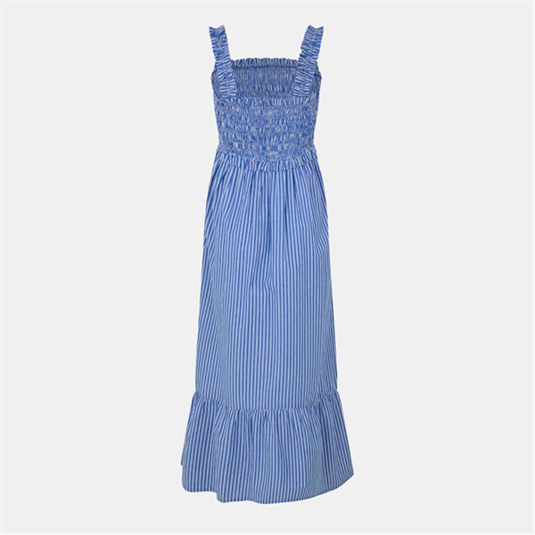 Jack Wills Shirred Striped Maxi Dress Blue Stripe