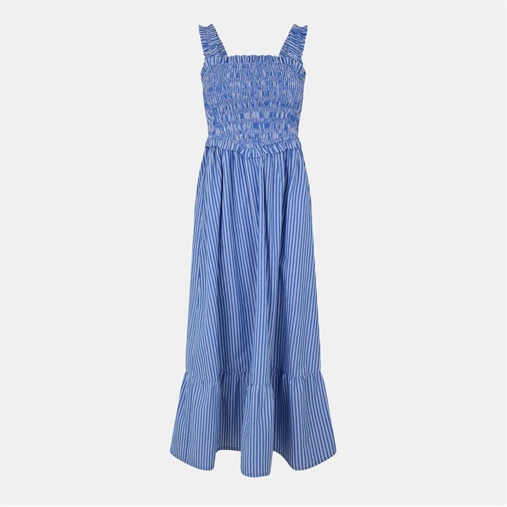 Jack Wills Shirred Striped Maxi Dress Blue Stripe