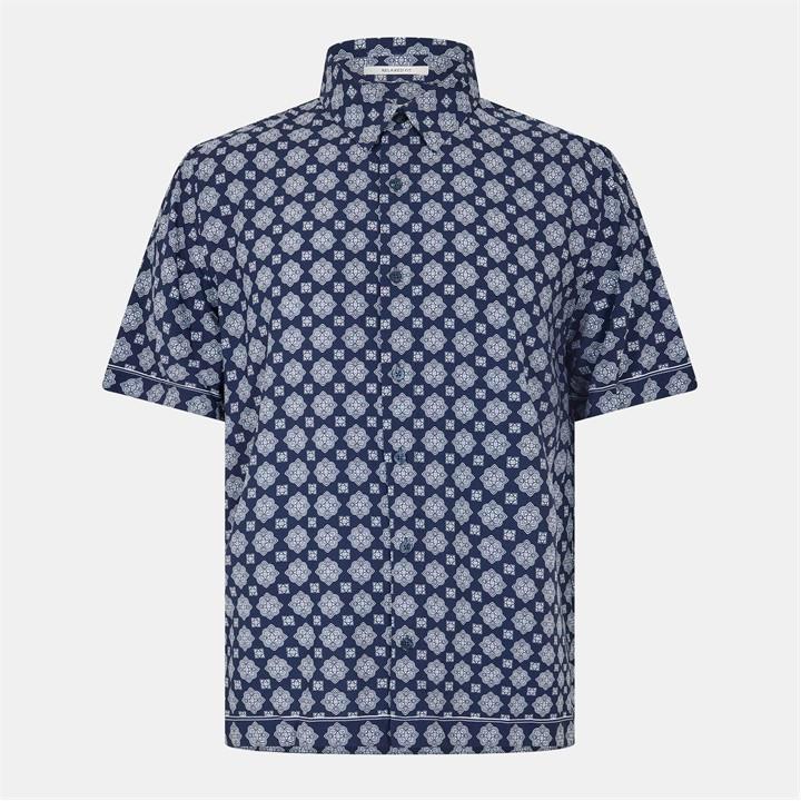Jack Wills Short Sleeve Printed Shirt Navy