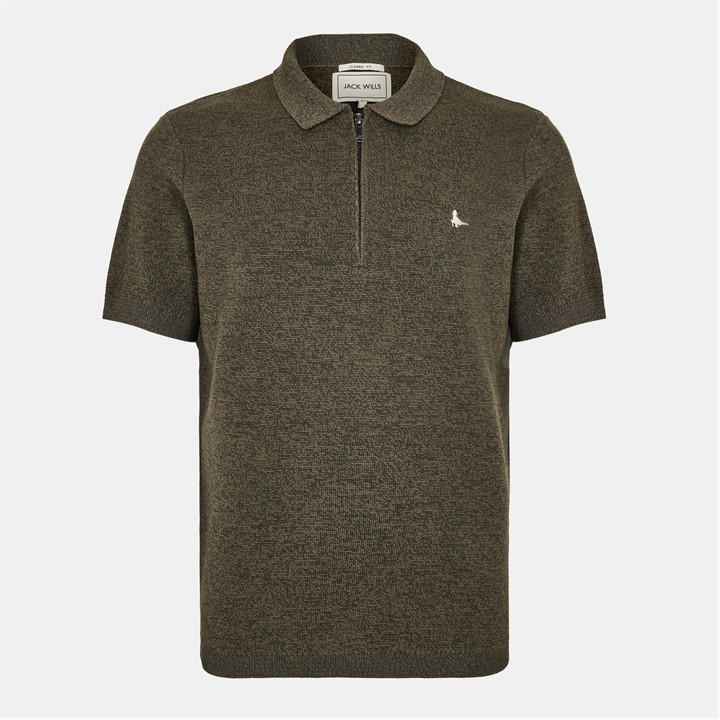 Jack Wills Short Sleeve Zip Knit Polo Iron/Khaki