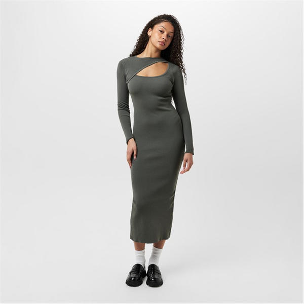 Jack Wills Slash Midi Dress Khaki