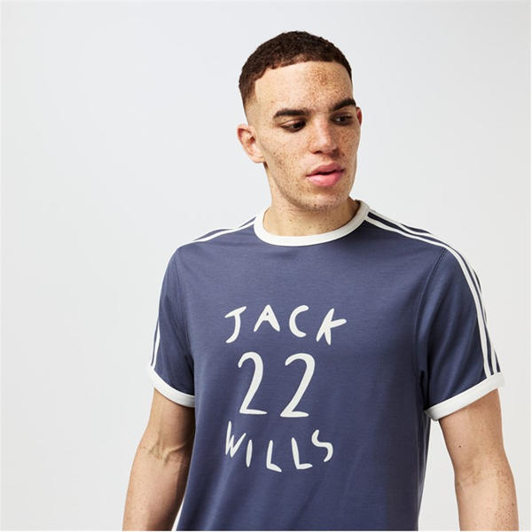 Jack Wills Sleeve Stripe Ringer T Shirt Night Sky