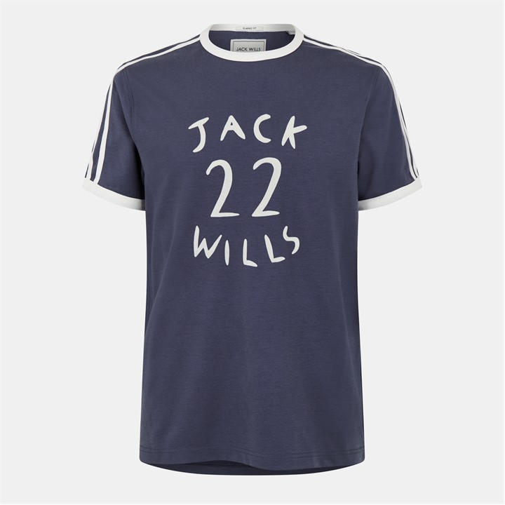 Jack Wills Sleeve Stripe Ringer T Shirt Night Sky