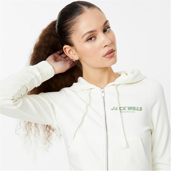 Jack Wills Slim Fit Zip Hoodie Vintage White