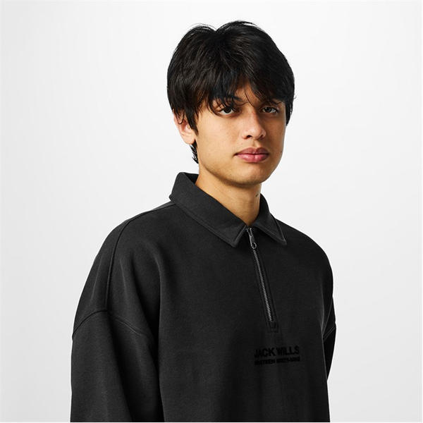 Jack Wills Slouch Quarter Zip Top Washed Black