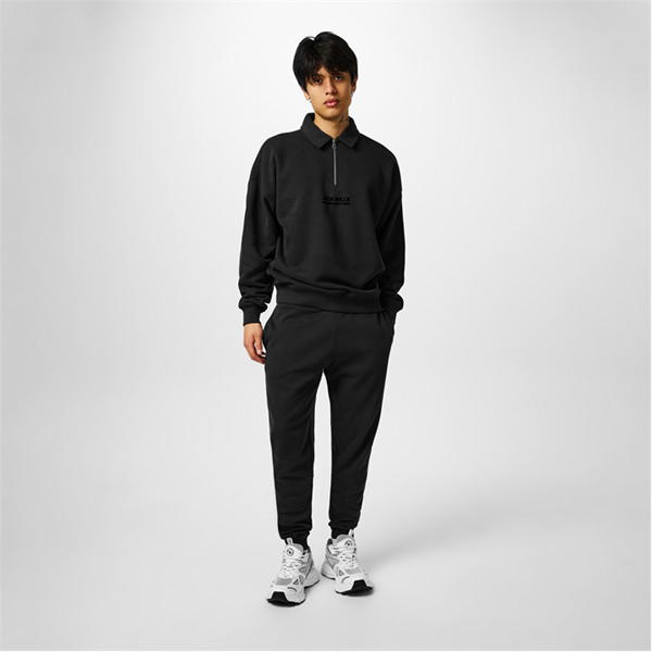 Jack Wills Slouch Quarter Zip Top Washed Black