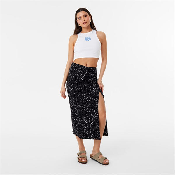 Jack Wills Split Midi Skirt Black Print